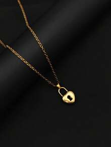 1pc 18K Gold Plated Stainless Steel Heart-Shaped Locket Pendant Necklace, Valentine's Day Love Memorial Gift - Yellow Gold - View 4