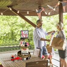 4th Of July Patriotic Wooden Tiered Tray Decor Set - Red White Blue Rustic Farmhouse Decor For Independence Day Memorial Day Home Table Porch Indoor Outdoor - B - 查看 2
