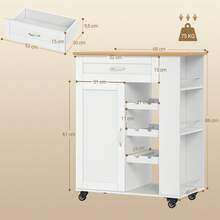 HaluPeit Serving Trolley With 3-Tier Wine Rack, Kitchen Trolley With Wheels, 3-Tier Storage Shelf, Wine Rack, For Kitchen, Living Rooms And Dining Rooms & Outdoor Use, 68 * 86 * 40 Cm - 白色 - 查看 8