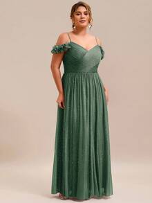 EVERPRETTY Elegantes Brautjungfernkleid mit Blumenmuster und Off-Shoulder Ausschnitt in Waldgrün, geeignet für formelle Hochzeitspartys, Frühlings-/Sommerhochzeitsgast Urlaubskleid - Grün - Übersicht 6