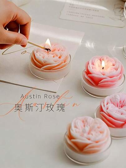 1/2/4Pcs Austin Rose Scented Candles, Natural Soy Wax, Smokeless, Exquisite Romantic Handmade Gift, Room Decor, For Valentine's Day/Mother's Day/Wedding Favors/Proposal/Birthday, Gifts For Women