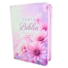 Biblia Con Cierre Para Mujer Portatil Letra Grande 12 Puntos RV1960, Imit Piel Duotono Blanco Y Rosa Margaritas Con Indice Y Canto Floral - Single Book - View 7