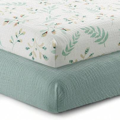 2pcs Soft & Breathable 100% Cotton Crib Sheets, Bohemian Style Neutral Soft Cotton Baby Crib Mattress Covers Fit Standard Crib Mattress