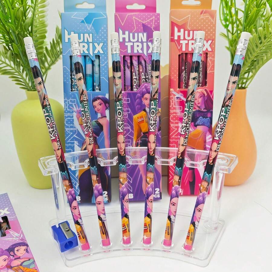 12pcs/Box K-POP Girl Group 2B Pencil Set, Suitable For Writing, Holiday & Birthday Gifts (Random Styles) - Multicolor - View 1