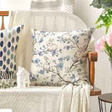 4PCS Happy Easter Dear Bunny Blue Pillowcase, Patterned Striped Polka Dot Sofa Cushion Cover, Single-Sided, Pillow Not Included - Dusty Blue - View 6