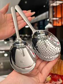 1pc/2pcs Large Stainless Steel Self-Serve Spoon, Big Serving Spoon, Party Catering Buffet Spoon, Dishwasher , Silver Kitchen Spoon, Suitable For Restaurants, Hotels And Other Occasions, Practical Kitchen Utensil - Multicolor - View 14