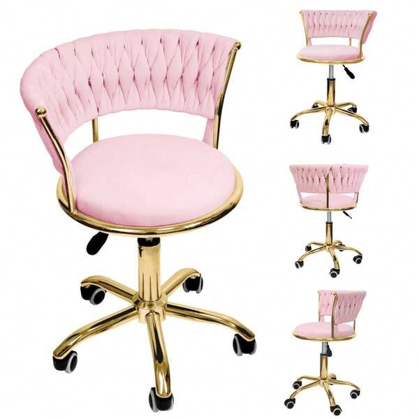 Silla de tocador, taburete de bar regulable con respaldo, silla de ruedas con estilo, silla de oficina con ruedas, adecuada para restaurantes, dormitorios, vestidores, etc., cómoda y multifuncional, para uso privado y comercial.