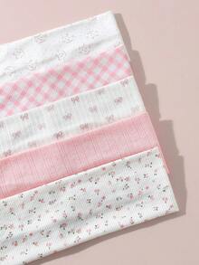 5件套 时尚女士花卉、蝴蝶结、格子、猫咪印花柔软防滑发带，弹性瑜伽运动发饰，百搭日常时尚发带夏季穿搭、节日、派对 - 彩色 - 查看 4