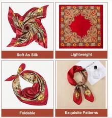 Paisley    Polyester    1pc Blush Pink Satin Square Scarf Women Lightweight Boho Headband Hair Accessory Spring Summer Beach Wrap Versatile Bandana Fashion Scarf - 粉色 - 查看 6