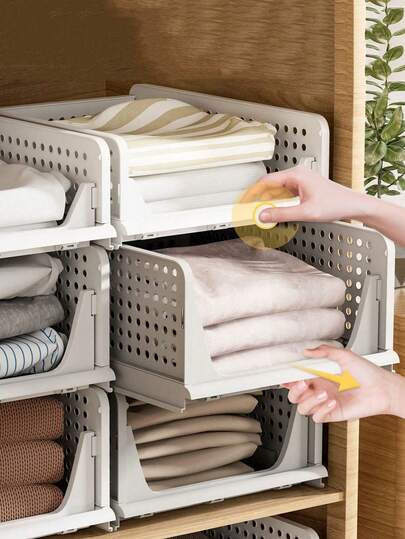 Conjunto de Prateleiras Empilháveis e Deslizantes - Cestas Organizadoras Dobráveis para Armário, Guarda-Roupa, Quarto, Cozinha e Escritório - Sem Necessidade de Energia Elétrica, Design Independente