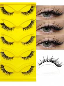 Asiteo 5 Pairs New Clear Band Cat Eye Lashes 3D Faux Mink Eyelashes,Winged End Eye , Delicate Makeup False Lashes Look , Soft Natural Long ,Suitable For Daily&Party/Travel,Full Strip Lashes, Strip Lashes, Lashes, Eyelashes, Fake Lashes - Cat Eye Lashes - View 1