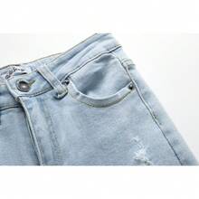Pantalones Mezclilla Altos Roturas Diseño Para Mujer Dama - Azul - Ver 5