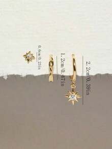 3PCS Mobius Rotating Twisted Earrings Starburst Earnail Pendant Set Copper Alloy Inlaid With Cubic Zirconia Middle East High Model Suitable For Women's Daily Gift Giving, Photography, Wearing Jewelry Earbone Jewelry - 扭紋耳環套裝 - 查看 2