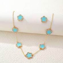3pcs Set Rhinestone Clover & Flower Jewelry Set, Black Gold Color Accessories, Lightweight Luxury Style Jewelry, Versatile For Commuting, Brightening Skin Tone, Affordable High-End Jewelry, Date Outfit, Office Chic, Photo-Shoot Accessories - WZ2JT - View 6