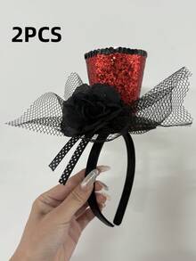 1 pieza Sombrero mini rojo elegante y de moda con diadema, pieza de cabeza encantadora para té para mujeres, adecuado para volver al colegio, fiestas, festivales de música, Halloween, Navidad, Año Nuevo - Multicolor - Ver 15