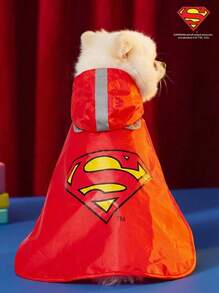 SUPERMAN X PETSIN 1pc Red Hooded Rain Poncho For Dogs, Pet Outdoor Raincoat - Red - View 2