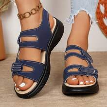 Lightweight Thick-Sole Open-Toe Sandals, Adjustable Hook And Loop Women Casual Beach Shoes - Blue - View 1