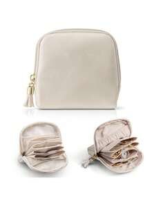 Travel Gifts For Women - Cream White Small Velvet Travel Jewelry Case, Zipper Jewelry Organizer Pouch For Bracelet Rings Earrings Storage - White - View 1