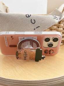 1 Piece Of Niche Quicksand Coffee Cup Magnetic Phone Holder, Extendable And Easy To Carry Desktop Holder, High-End Holder - Coffee Brown - View 3