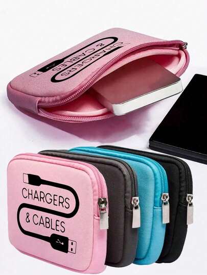 1pc Portable Digital Travel Case With Data Cable Pattern, Portable Hard Drive Bag, Digital Storage Bag, Data Cable Bag, Power Supply Inner Sleeve Bag, Travel-Friendly Protective Cover,For Chargers, Cables, Headphones,USB Flash Drive, External Hard Drive,And Other Small Accessories,Suitable For Home, Office, And Travel, Travel Essentials, Dormitory Supplies,Gifts For Friends And Teachers, Birthday Gifts