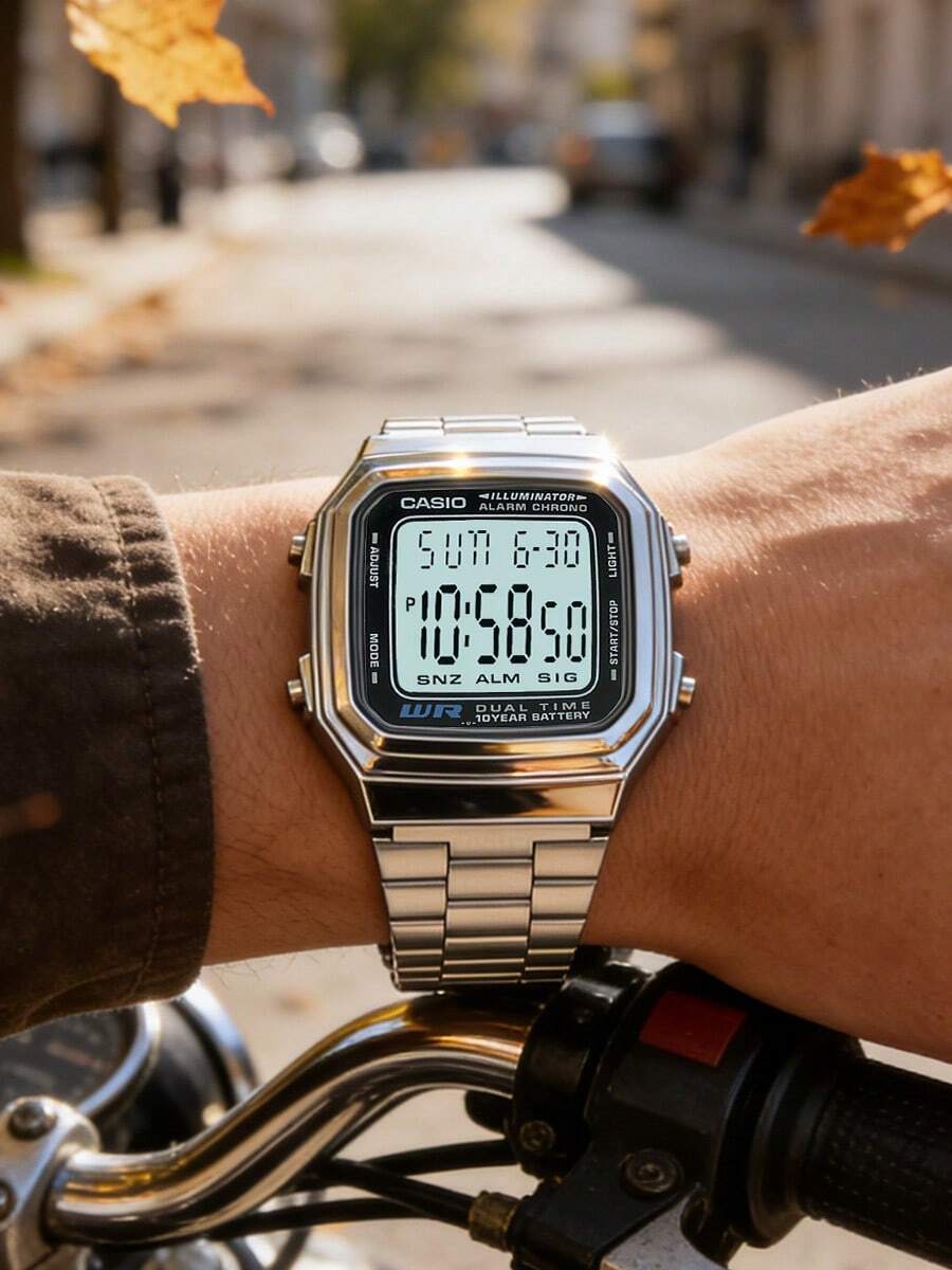Casio Unisex Fashion Sports Electronic Watch, Retro Stainless Steel Strap, Square Dial, With Calendar, Alarm, Chronograph Functions, Suitable For Daily Wear A164WA-1 - Silver - View 1