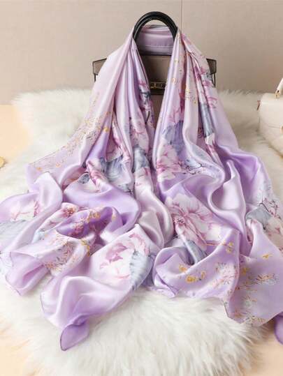 1pc Floral Print Scarf, Elegant Outdoor Sun Protection Headscarf, Travel Headband, Hair Accessory