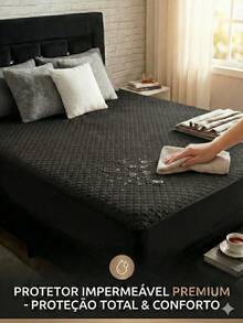 Quilted Mattress Protector, 100% Waterproof, Elasticated Around The Bed Frame, Bedroom - 黑色 - 查看 1