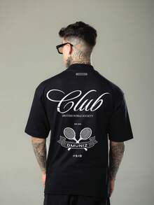 DMUNIZ Streetwear Oversized T-Shirt, High Neck, Tennis Club, New Release, 100% Cotton - màu đen - Xem 3