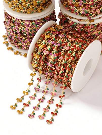 100cm Cadena de acero inoxidable con esmalte de cereza, accesorios para hacer joyas DIY como collares, pulseras y suministros de fabricación de joyería