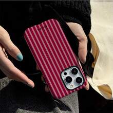 GIIPPA 1 pièce Étui de téléphone 17 Pro Max à design rayé, compatible avec 16 Pro Max, 15 Pro Max, 14 Pro Max. Étui de téléphone coréen élégant et intéressant, compatible avec 11/12/13/14/15/16 Pro Max Plus. Design élégant convenant aux hommes et aux femmes. Excellent cadeau pour la petite amie pour Noël, la Saint-Valentin, Pâques, la saison des mariages et les anniversaires. - Rose vif - Voir 2
