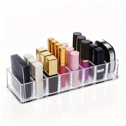 8-Compartment Acrylic Cosmetic Organizer - Portable Transparent Desktop Travel Storage Box | Durble Plastic Nail Polish, Lipstick & Brush Accessories Holder For Makeup Tools And Supplies No Assembly Required