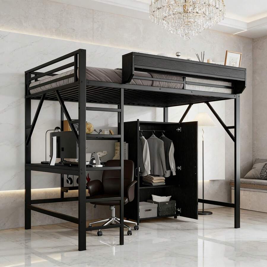 Kids Bed Frames, Headboards & Footboards - Black + MDF+Metal - View 1