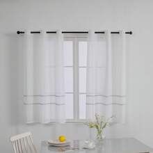 Viste tu Hogar Cortina Cocina 100x140cm/140x140 cm Translúcida Jacquard con Motivo de Pequeños Círculos para Ventana Corta, Visillo 100% Poliéster para Ventanas y Marco de Puerta – 1 Panel - Azul - Ver 1