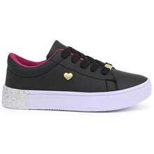 Tênis infantil Feminino Menina Colegial Escolar Com Gliter Confortável Leve Casual Antiderrapante - Preto - Visão 3