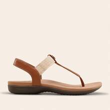 Women's Arch Support T-Strap Sandals Comfortable Orthotic Flat Sandals Thong Sandals For Casual Summer Walking - màu nâu - Xem 8