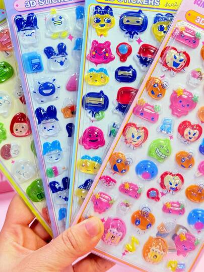 New 3D Crystal Embossed Stickers, Kawaii Cartoon 3D PET Relief Water Sticker, Cute DIY Mobile Phone Case Decoration Sticker, Color Variation May Occur In Random Shipment