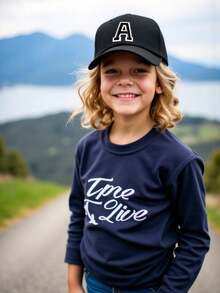 1pc Unisex Minimalist A-Z Letter Baseball Cap, Adjustable Outdoor Casual Sun Hat, Kids Size - Black - View 2