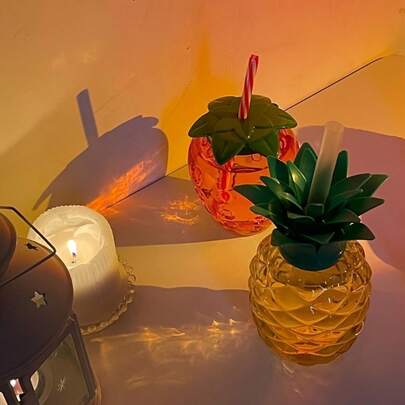 10个菠萝造型草莓杯，果汁杯，奶茶杯，带吸管的便携式水杯，适合户外、派对、露营，优雅水杯，多用途，家庭聚会，春季婚礼，生日派对，夏威夷风情桌面装饰