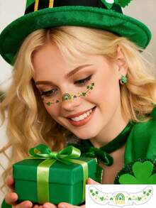 1pc Fashionable St. Patrick's Day Face Tattoo Sticker, Waterproof Sweatproof Irish Festival Party Clover Lucky Atmosphere Makeup Sticker - Multicolor - View 4