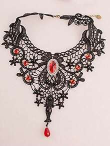 Gothic Style Lace Choker Necklace, Exaggerated Design Women Black Collar Necklace - Picture Color - View 8