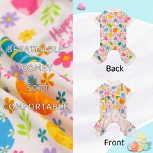 一件装宠物狗连体衣，复活节彩蛋图案，印满复活节快乐图案，适合小型/中型犬猫，可作宠物居家服，是完美的复活节派对礼物。 - 白色 - 查看 9