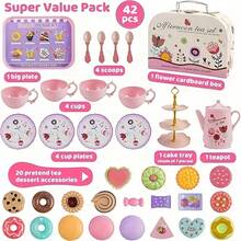 42pcs Luxury Children's Realistic Tea Set - Colorful Realistic Kitchen Utensils, Including Fancy Teapot, Cups, Plates And Desserts, Perfect For Afternoon Tea Party Play And Girls' Gift, Tea Set, Easter Gift - Pink - View 8