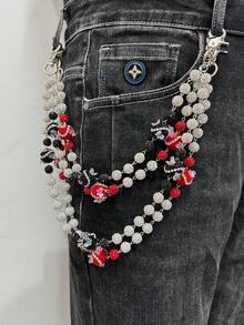 1 件时尚街头嘻哈人造水晶水钻球双层腰链，男女手工身体链，适合日常佩戴 - 白色 - 查看 10