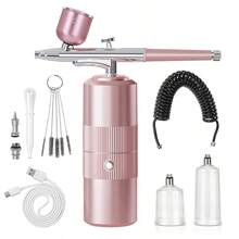 Wireless Portable Nail Art Spray Gun Kit With Compressor, 30PSI High Pressure Rechargeable Spray Gun With 0.3mm Nozzle, Suitable For Models, Haircuts, Cookies, Cakes And Other Painting - 彩色 - 查看 7