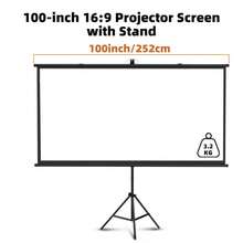XBJ [Pantalla de proyector de 72" con soporte] Kit de pantalla de proyección portátil que incluye trípode ajustable y bolsa de transporte | Pantalla de proyección HD 16:9 antiarrugas de doble cara para uso en exteriores, cine en casa, campamento y fiestas | Diseño plegable de montaje instantáneo para proyector - Solución completa de pared de video - Pantalla 16:9 de 100 pulgadas con soporte [compatible con montaje en pared/posición vertical] - Ver 11