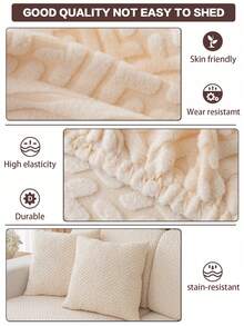 1pc Plush Velvet Sofa Slipcover, Non-Slip & Durable Stretch Sofa Cover, Machine Washable, Suitable For Living Room & Bedroom - Yuanxiang - White - View 5