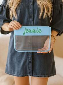 Personalized Zipper Cosmetic Bag, Can Be Customized With Name/Text, Transparent Makeup Pouch, Suitable As Gift For Mom, Bridesmaids, Teenagers - Multicolor - View 6