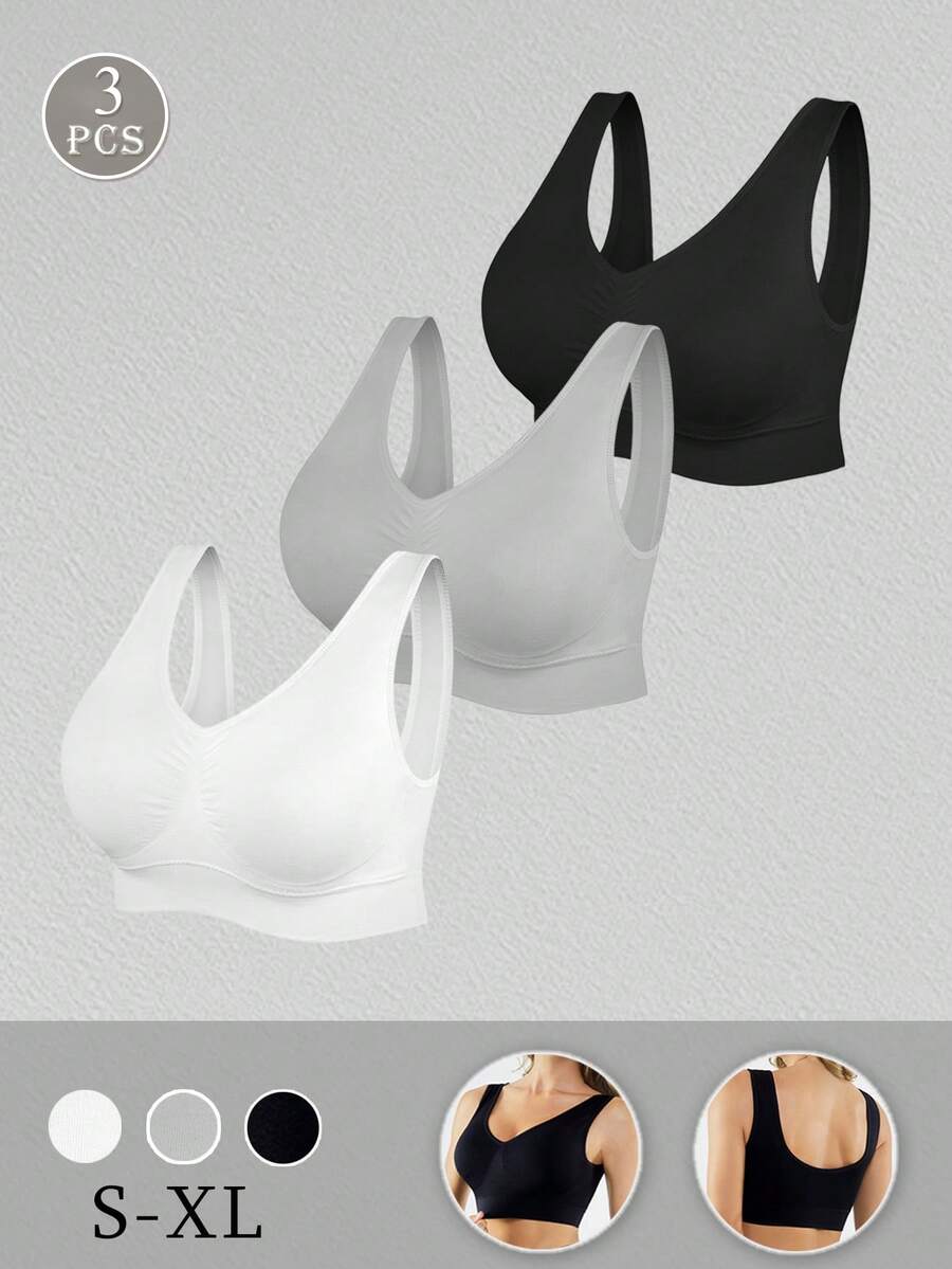 3pcs/Set Solid Color Breathable Seamless Sports Bras - Multicolor - View 1