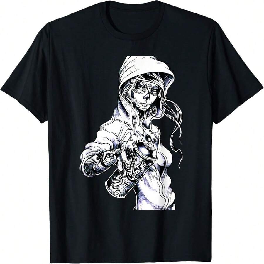 Graffiti Tag Skeleton Ghetto Girl T-Shirt T-Shirt - 黑色 - 查看 1