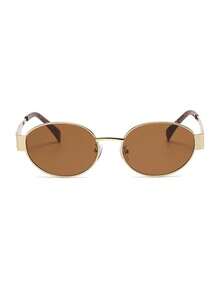 1pc Oval Fashionable Metal Fashion Glasses, Retro Versatile Casual Women's Fashion Glasses, Suitable For Autumn/Winter And Summer Beach Accessories - Brown - View 6